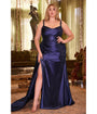 Cinderella Divine  Plus Size Navy Sequin Applique & Ruched Satin Evening Gown