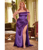 Cinderella Divine  Plus Size Nova Purple Ruched Satin One Shoulder Evening Gown