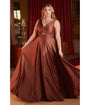 Cinderella Divine  Plus Size Sienna Satin Ruched Knotted Keyhole Evening Gown