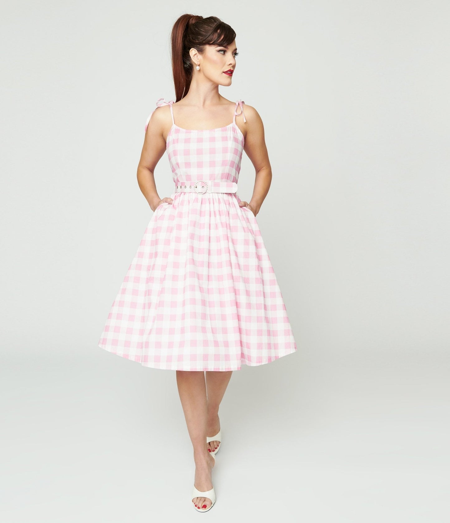 Preorder- Unique Vintage Pink & White Gingham Bobbie Swing Dress - Unique Vintage - Womens, DRESSES, SWING