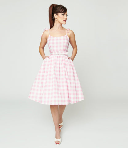 Preorder- Unique Vintage Pink & White Gingham Bobbie Swing Dress - Unique Vintage - Womens, DRESSES, SWING