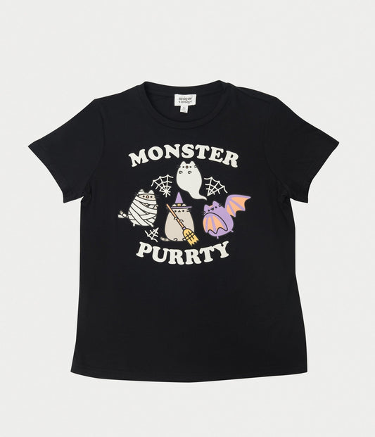 Pusheen x Unique Vintage Black Monster Purrty Pusheen Fitted Tee - Unique Vintage - Womens, GRAPHIC TEES, TEES
