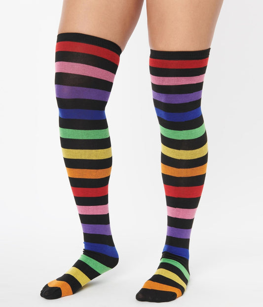 Rainbow Striped Thigh High Socks - Unique Vintage - Womens, ACCESSORIES, HOSIERY
