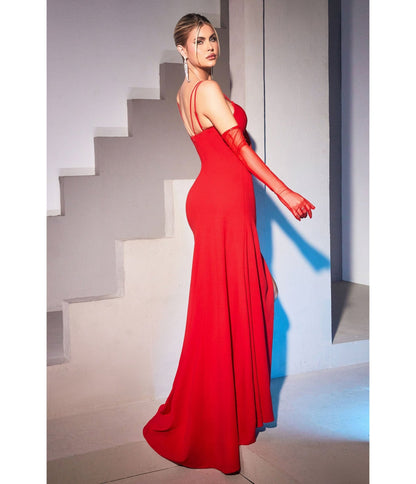 Red Fitted Cutout Evening Gown - Unique Vintage - Womens, DRESSES, PROM AND SPECIAL OCCASION