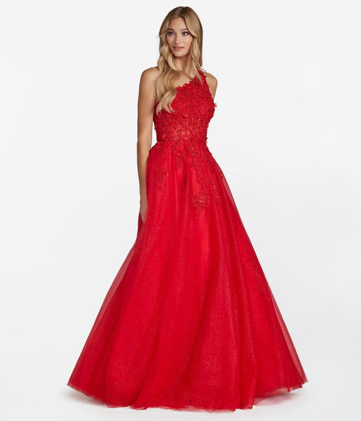 Red Floral Coset & Glitter Tulle Prom Ball Gown – Unique Vintage