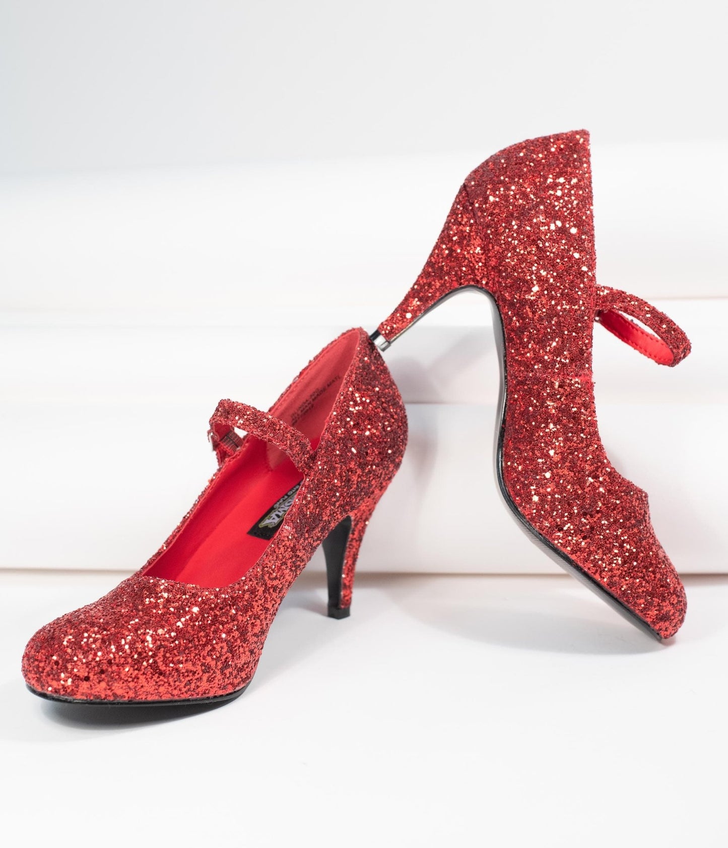Red Glitter Mary Jane Glinda Heels - Unique Vintage - Womens, SHOES, HEELS