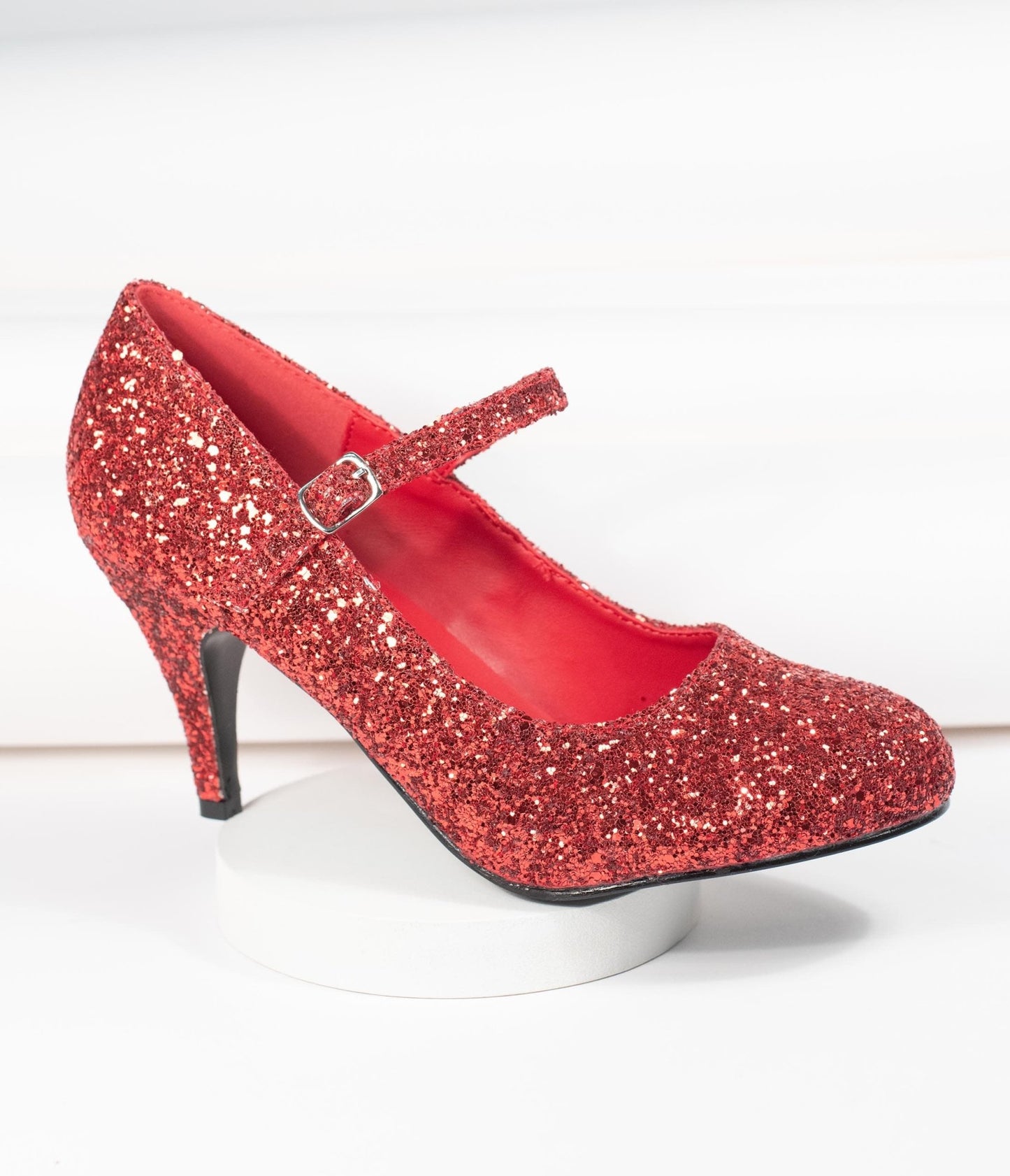 Red Glitter Mary Jane Glinda Heels - Unique Vintage - Womens, SHOES, HEELS