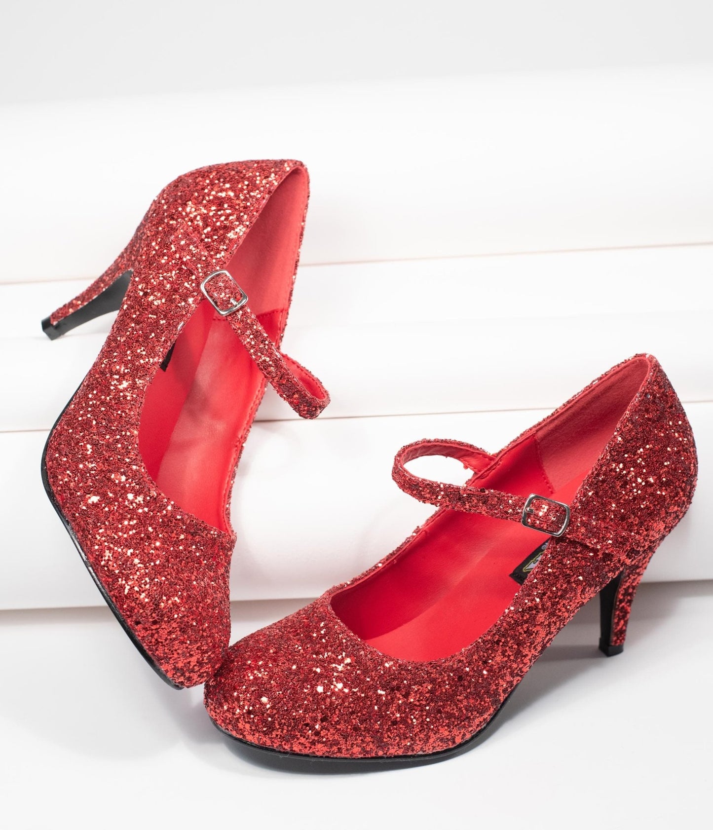 Red Glitter Mary Jane Glinda Heels - Unique Vintage - Womens, SHOES, HEELS