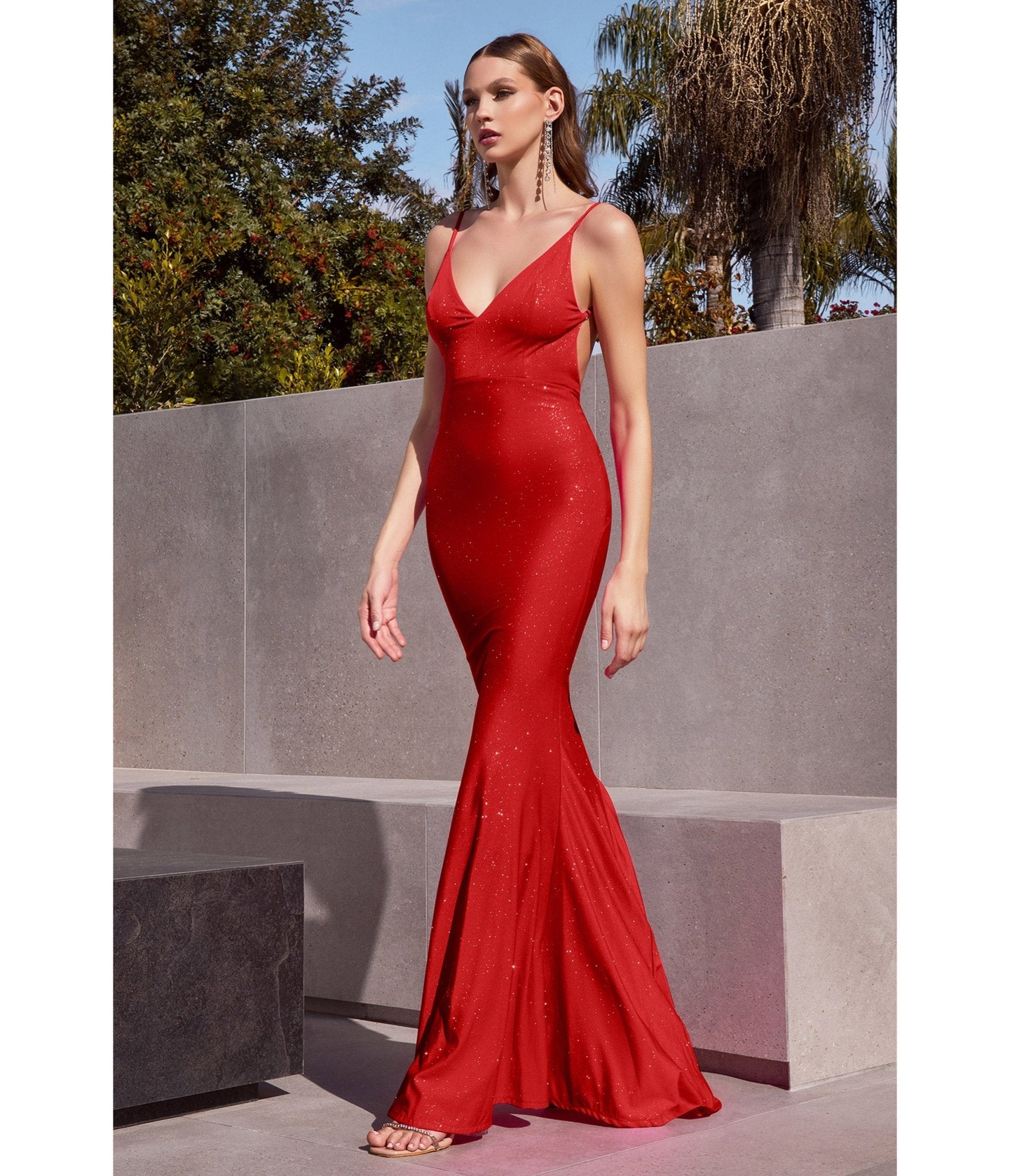Red Glitter Satin Sultry Fitted Evening Dress - Unique Vintage - Womens, DRESSES, PROM AND SPECIAL OCCASION