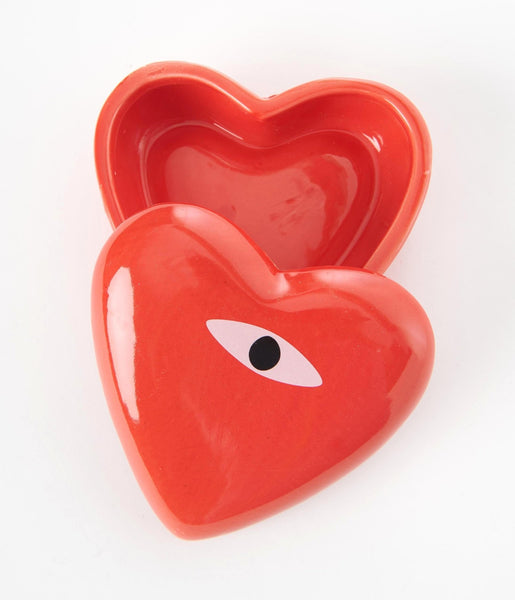 Red Heart Ceramic Jewelry Box Unique Vintage