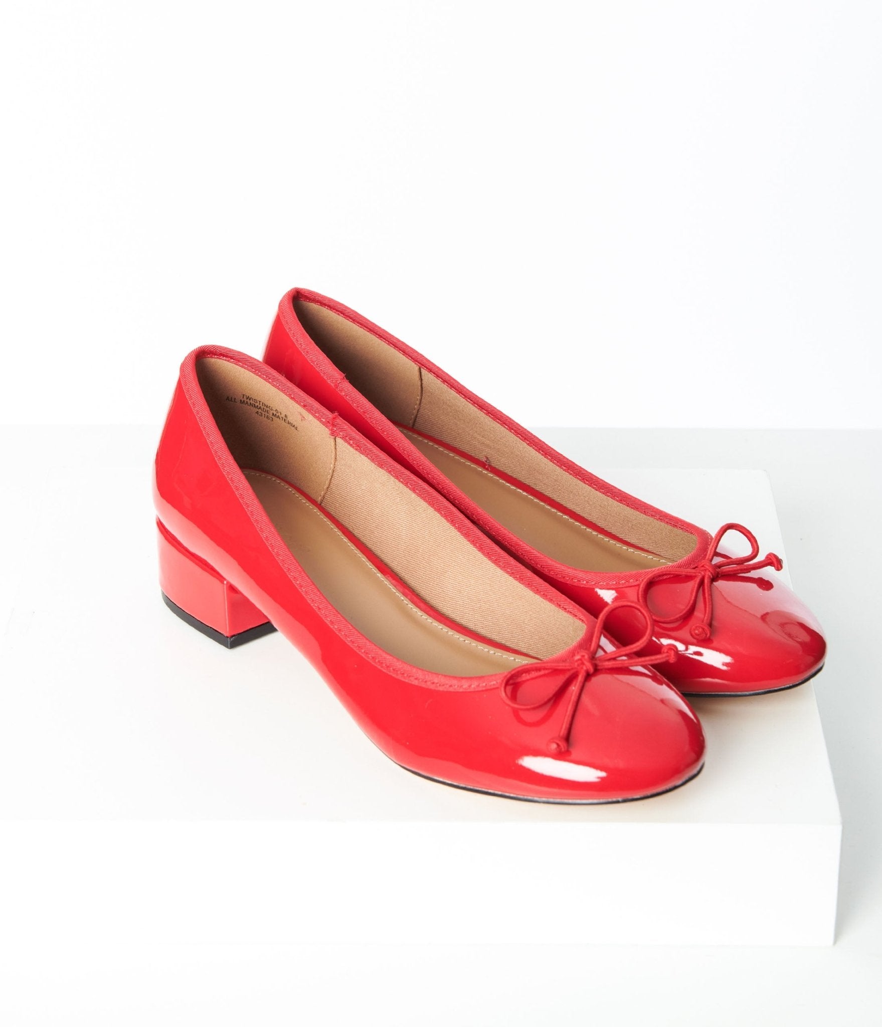 Red Patent Leatherette Ballet Kitten Heels - Unique Vintage - Womens, SHOES, HEELS