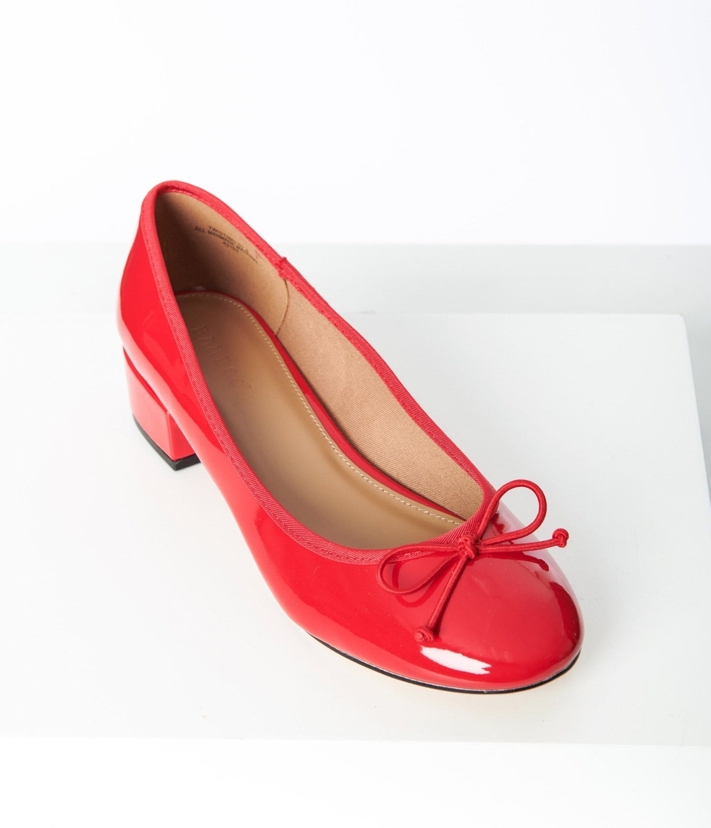 Red Patent Leatherette Ballet Kitten Heels - Unique Vintage - Womens, SHOES, HEELS