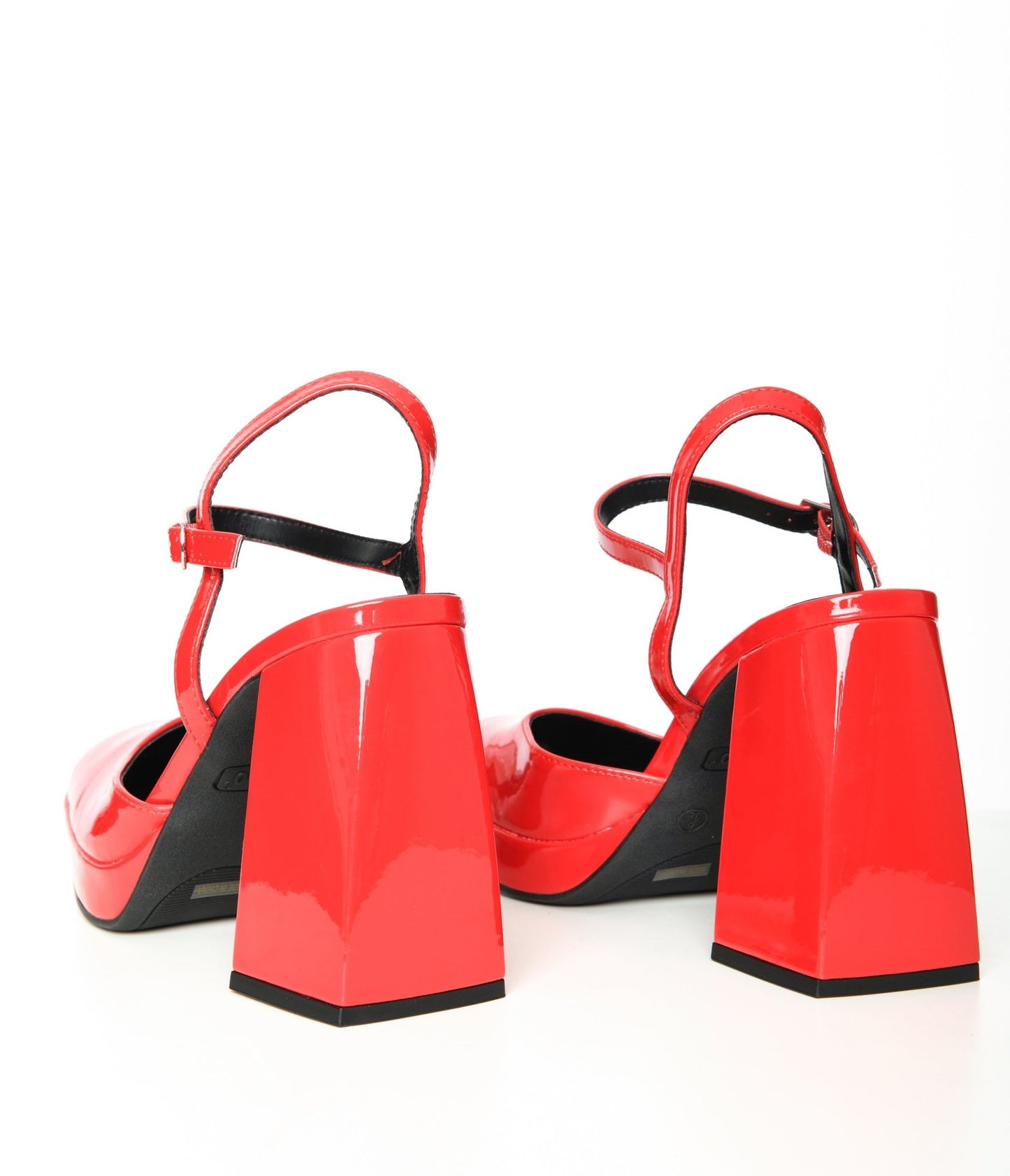 Red Patent Leatherette Chunky Heels - Unique Vintage - Womens, SHOES, HEELS