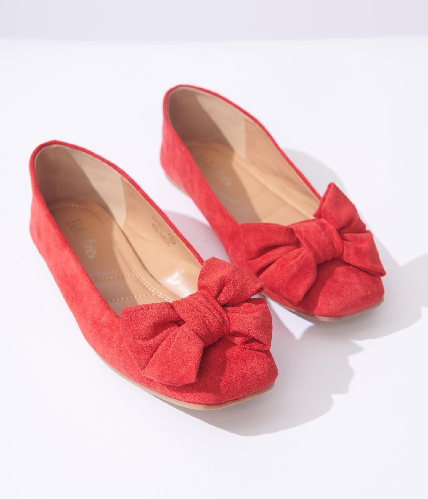 Red Suede Bow Flats - Unique Vintage - Womens, SHOES, FLATS