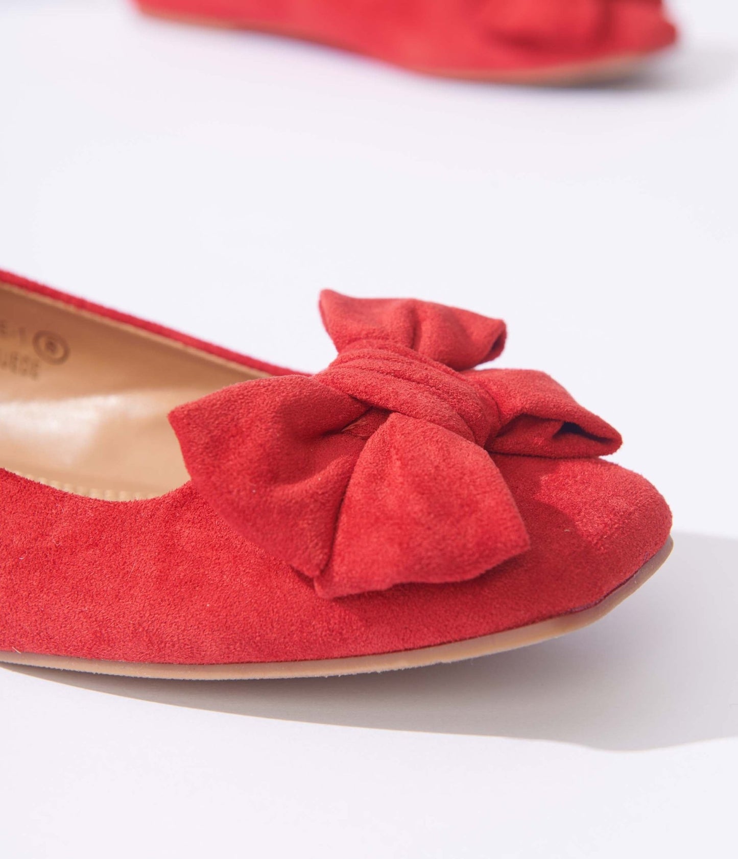 Red Suede Bow Flats - Unique Vintage - Womens, SHOES, FLATS