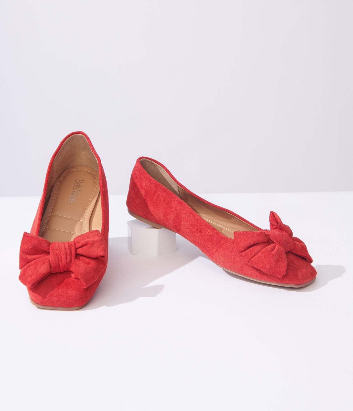 Red Suede Bow Flats - Unique Vintage - Womens, SHOES, FLATS