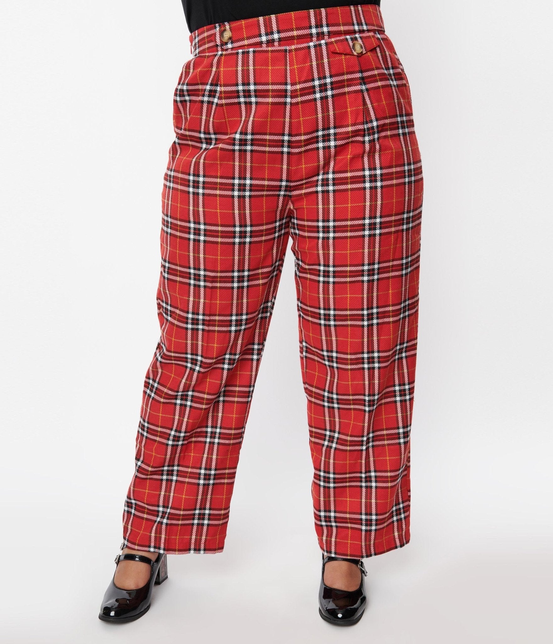 Red Tartan Plaid Pants - Unique Vintage - Womens, BOTTOMS, PANTS