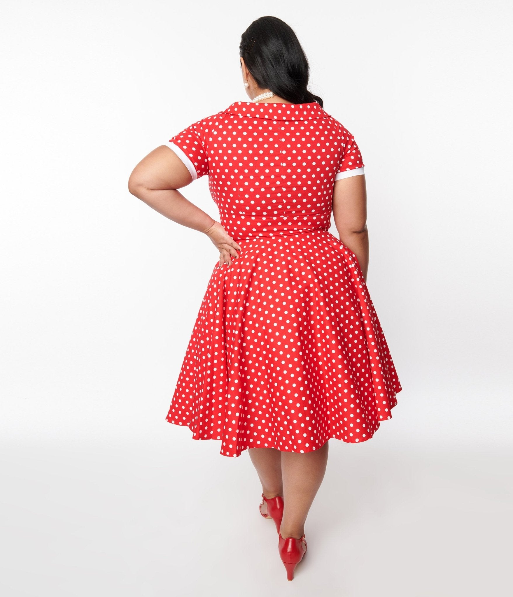 Red & White Polka Dot Dolly Swing Dress - Unique Vintage - Womens, DRESSES, SWING
