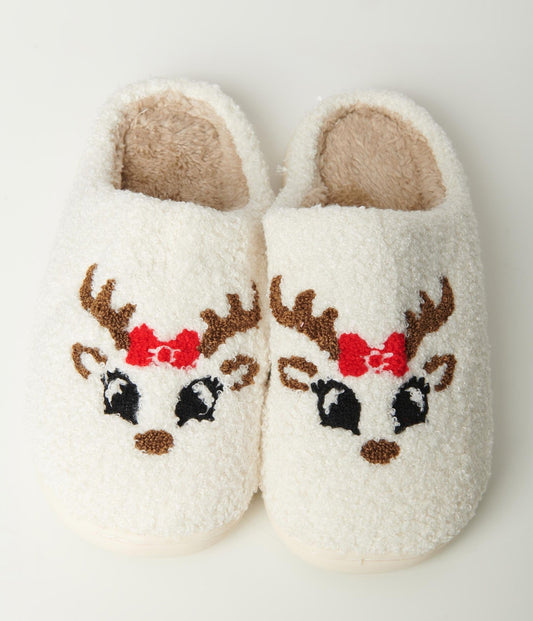 Reindeer Holiday Plush Slippers - Unique Vintage - Womens, ACCESSORIES, GIFTS/HOME