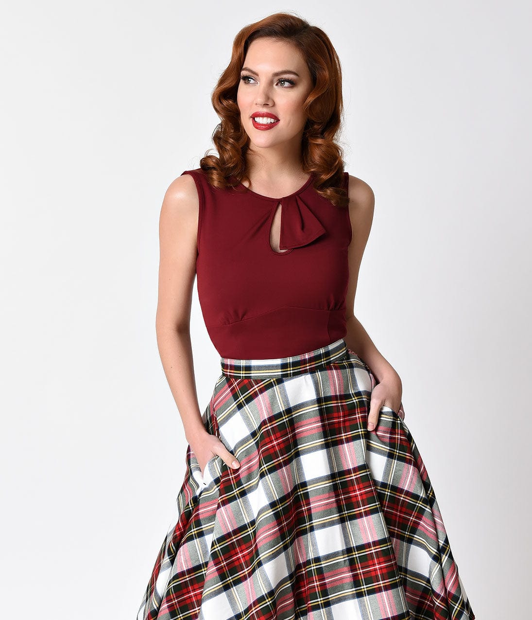 Retro Burgundy Sleeveless Basic Instinct Keyhole Top - Unique Vintage - Womens, TOPS, KNIT TOPS