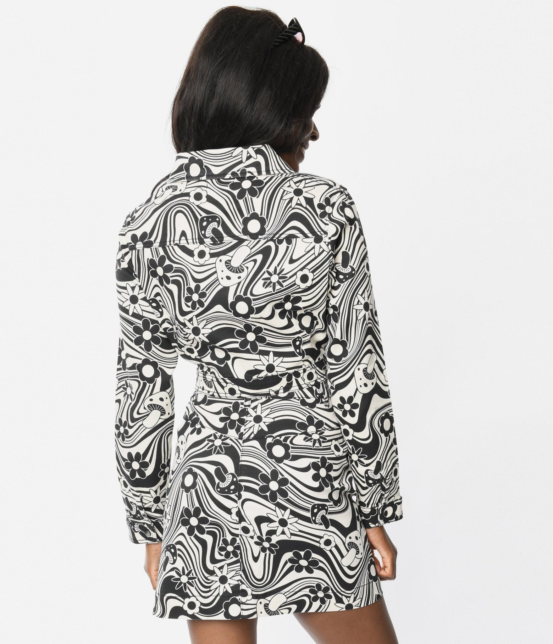 Retrolicious Black & White Groovy Penny Jacket - Unique Vintage - Womens, TOPS, OUTERWEAR