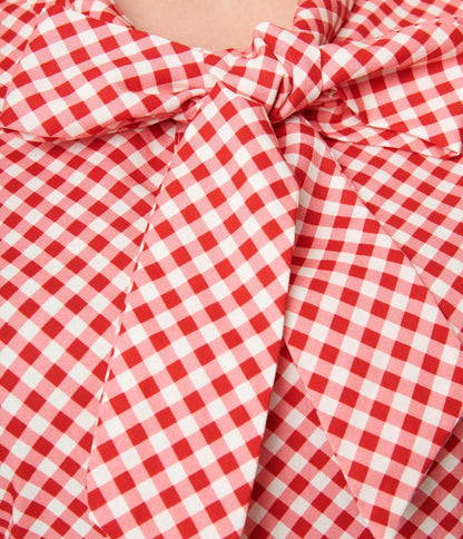 Retrolicious Red Gingham Bow Top - Unique Vintage - Womens, TOPS, WOVEN TOPS