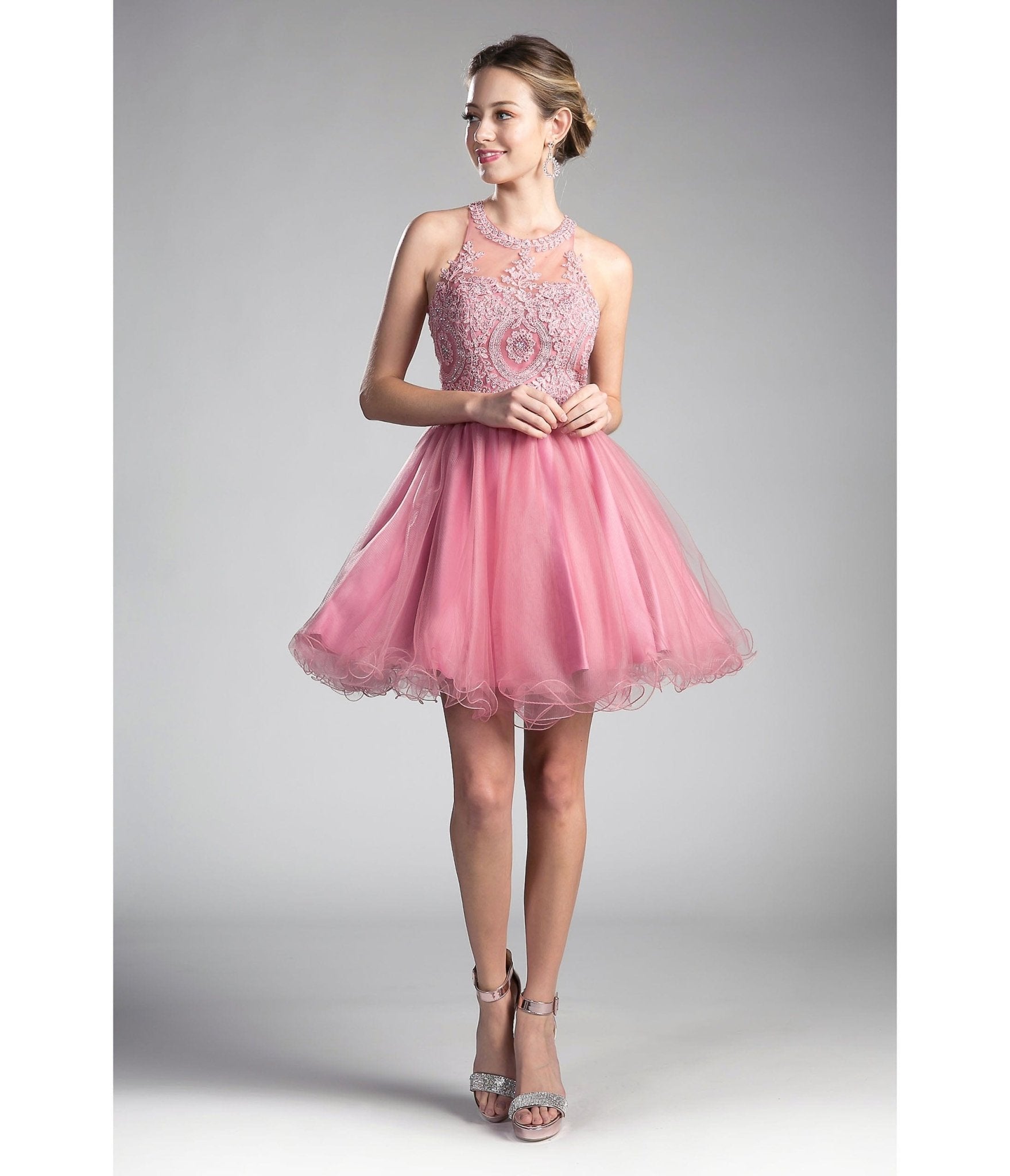 Rose Beaded Lace Ballerina Homecoming Dress - Unique Vintage - Womens, DRESSES, PROM AND SPECIAL OCCASION