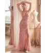 Cinderella Divine  Rose Gold Sequin Beaded High Slit Fitted Prom Gown