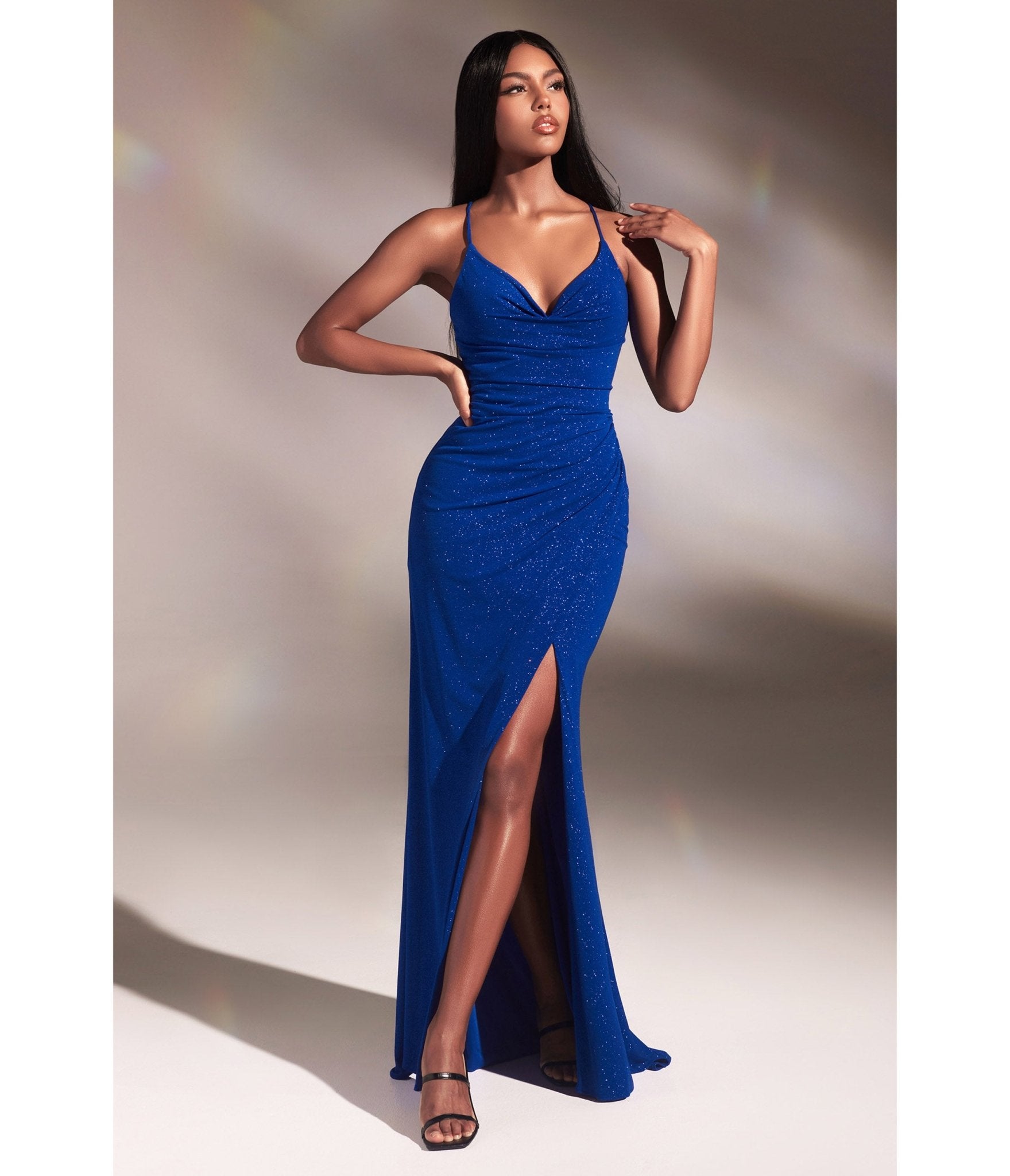 Royal Blue Glitter Lace Up Back Prom Dress - Unique Vintage - Womens, DRESSES, PROM AND SPECIAL OCCASION