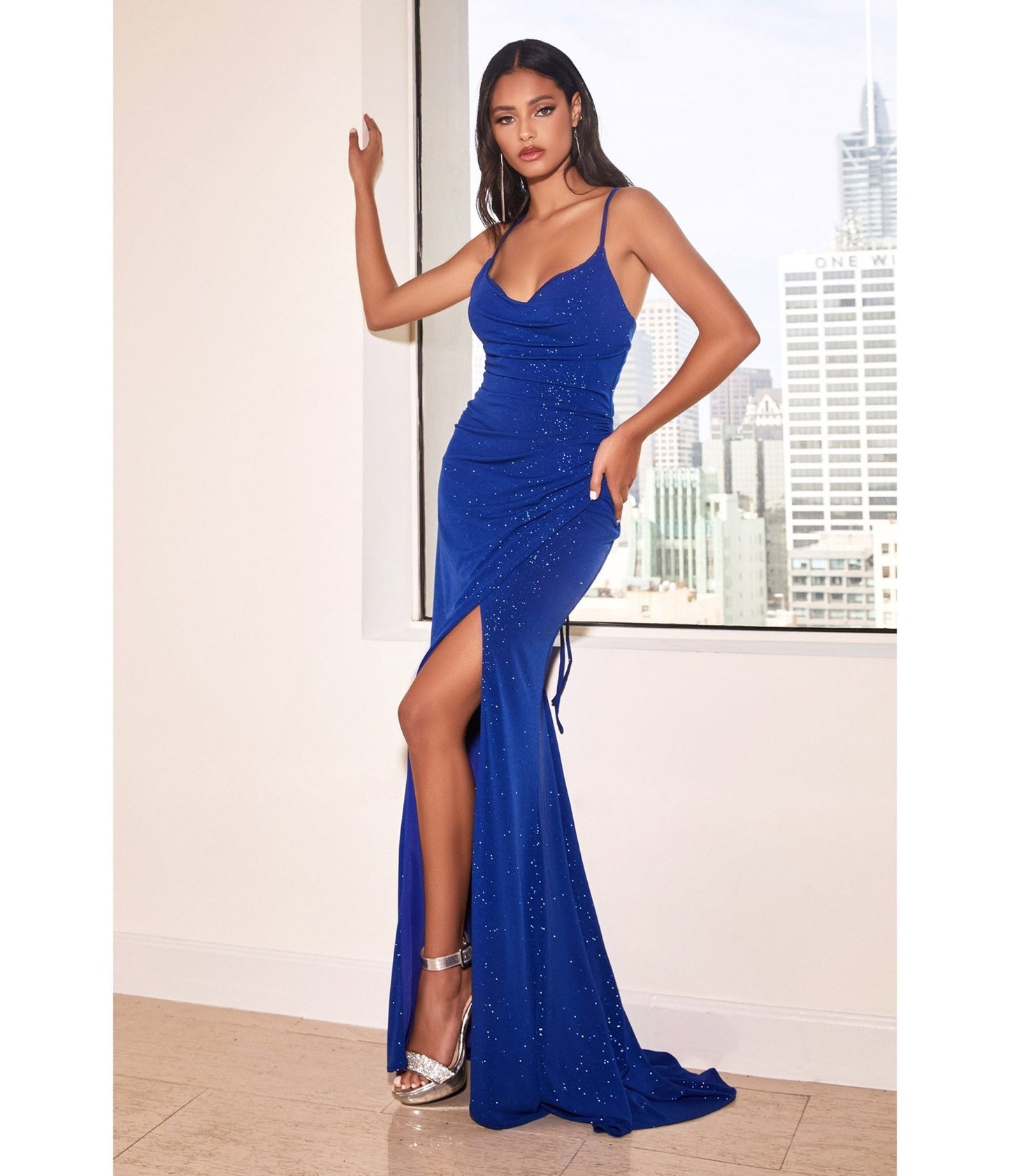Royal Blue Glitter Lace Up Back Prom Dress - Unique Vintage - Womens, DRESSES, PROM AND SPECIAL OCCASION