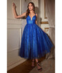 Cinderella Divine  Royal Blue Glitter Sleeveless Tea Length Ball Gown