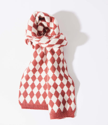 Rust & Ivory Checkered Diamond Scarf - Unique Vintage - Womens, ACCESSORIES, GLOVES/SCARVES