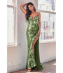 Cinderella Divine  Sage Pailllette Sequin Sheath Evening Gown