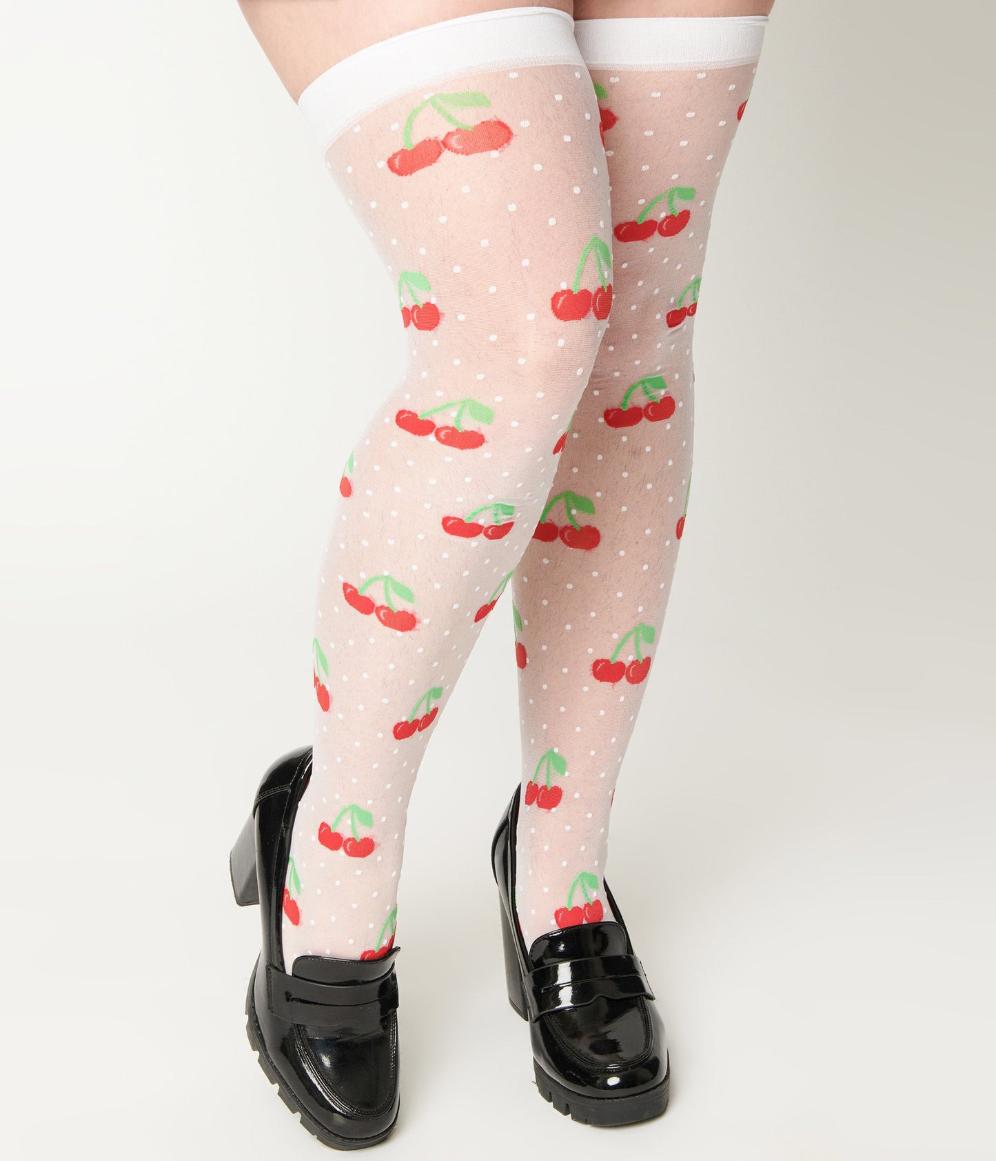 Sheer White Cherry Dot Thigh High Socks - Unique Vintage - Womens, ACCESSORIES, HOSIERY