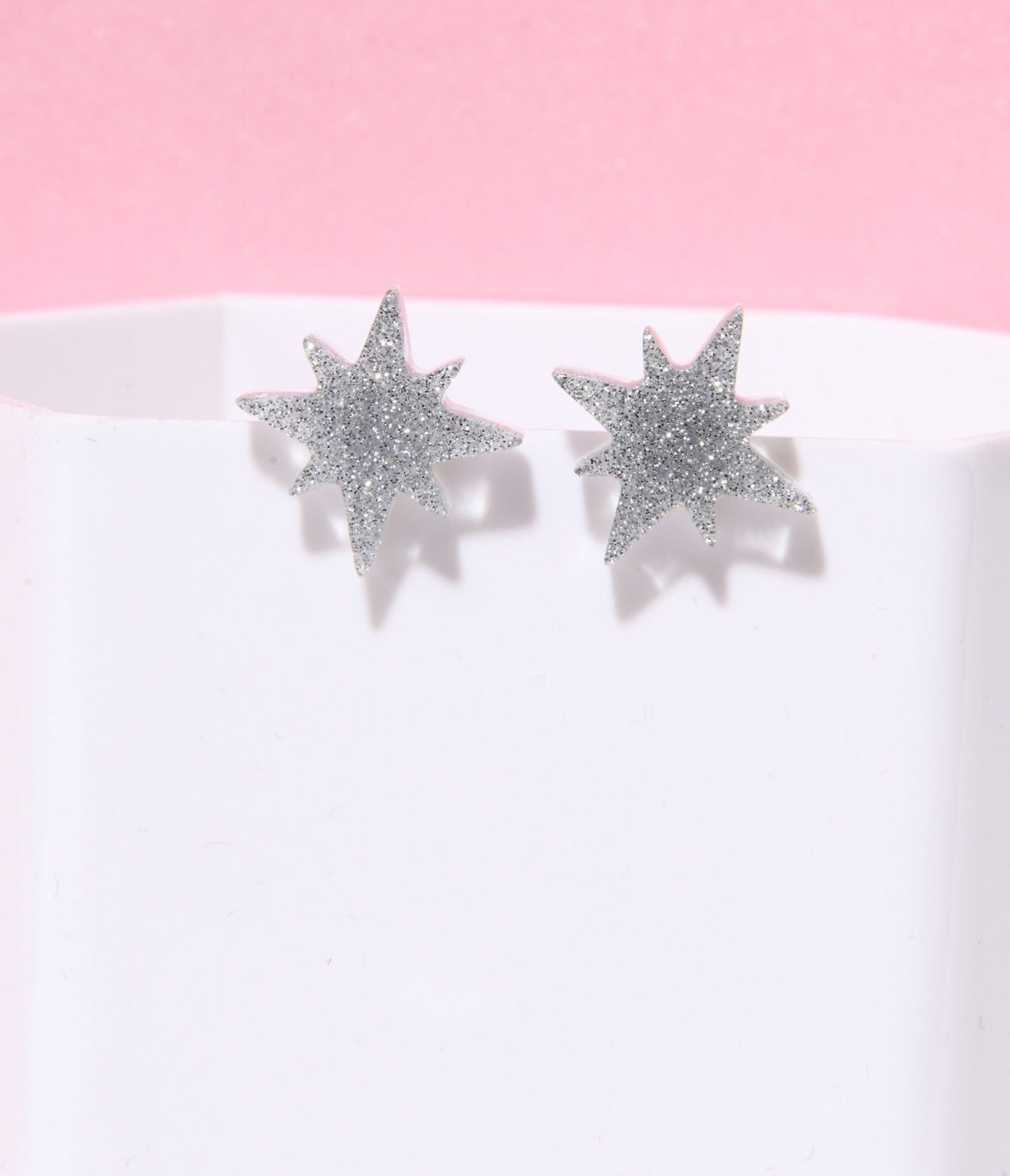 Silver Glitter Atomic Star Stud Earrings - Unique Vintage - Womens, ACCESSORIES, JEWELRY