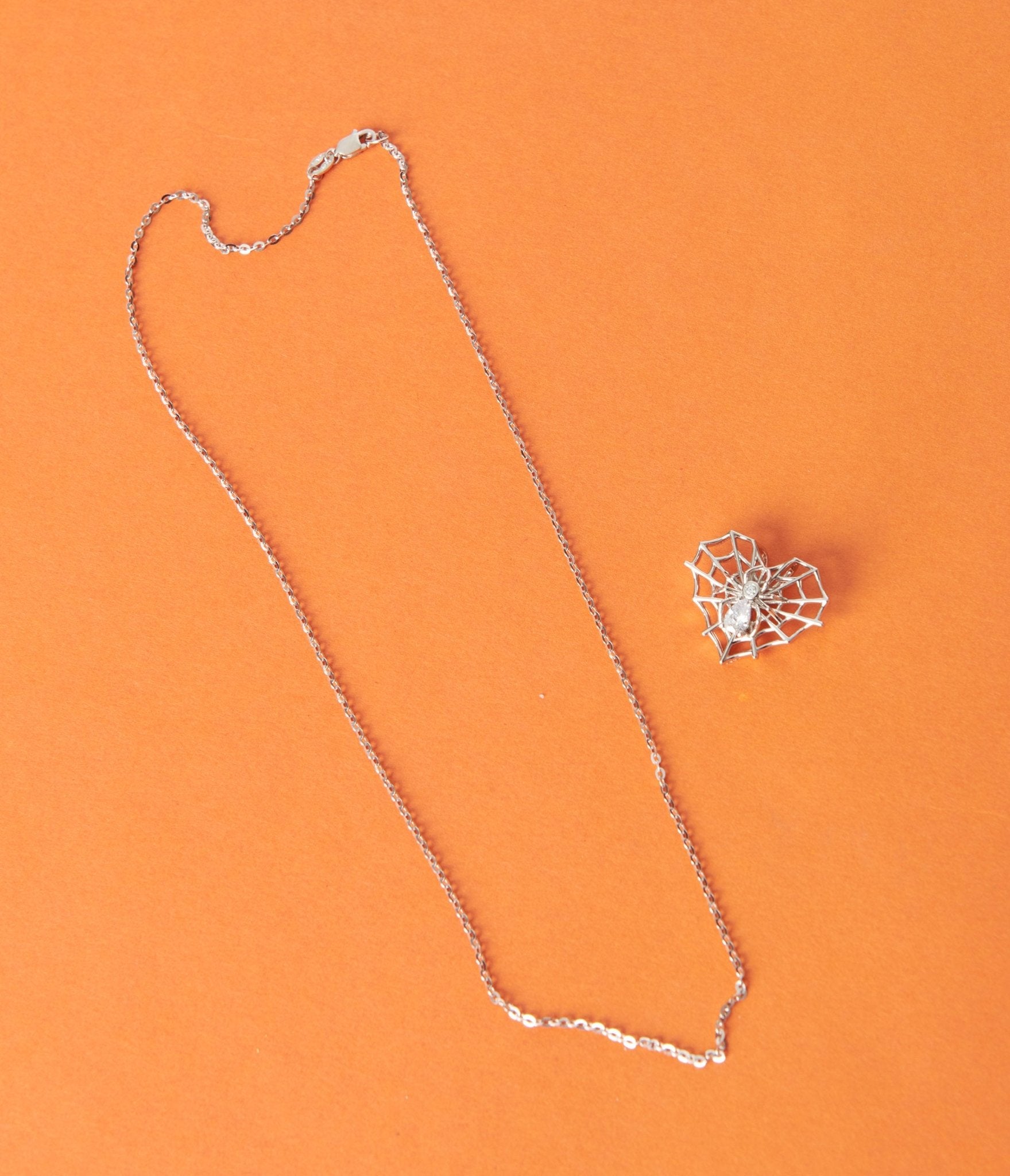 Silver Rhinestone Spider Love Necklace - Unique Vintage - Womens, HALLOWEEN, ACCESSORIES