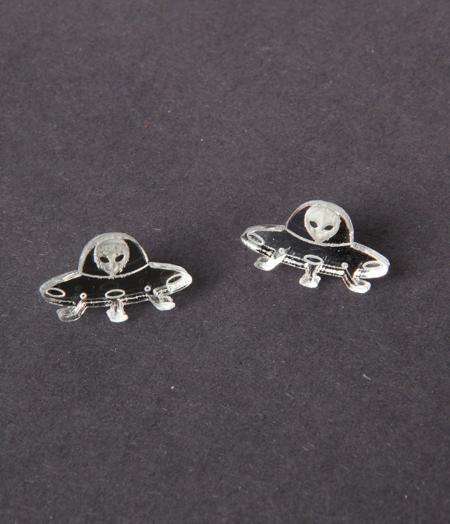 Silver UFO Stud Earrings - Unique Vintage - Womens, ACCESSORIES, JEWELRY