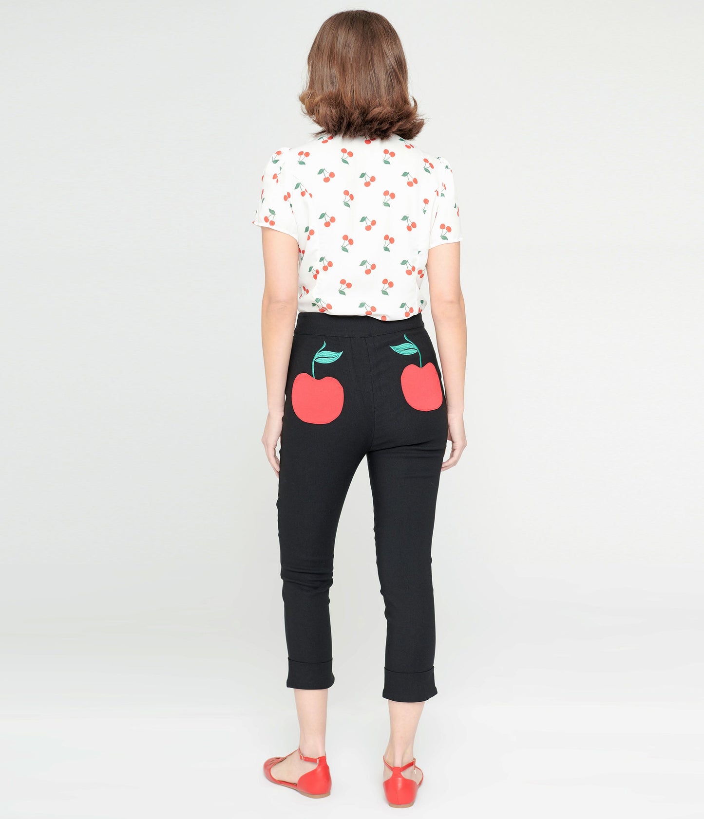 Smak Parlour Black & Cherry Pocket Smarty Pants Capri - Unique Vintage - Womens, BOTTOMS, CAPRI