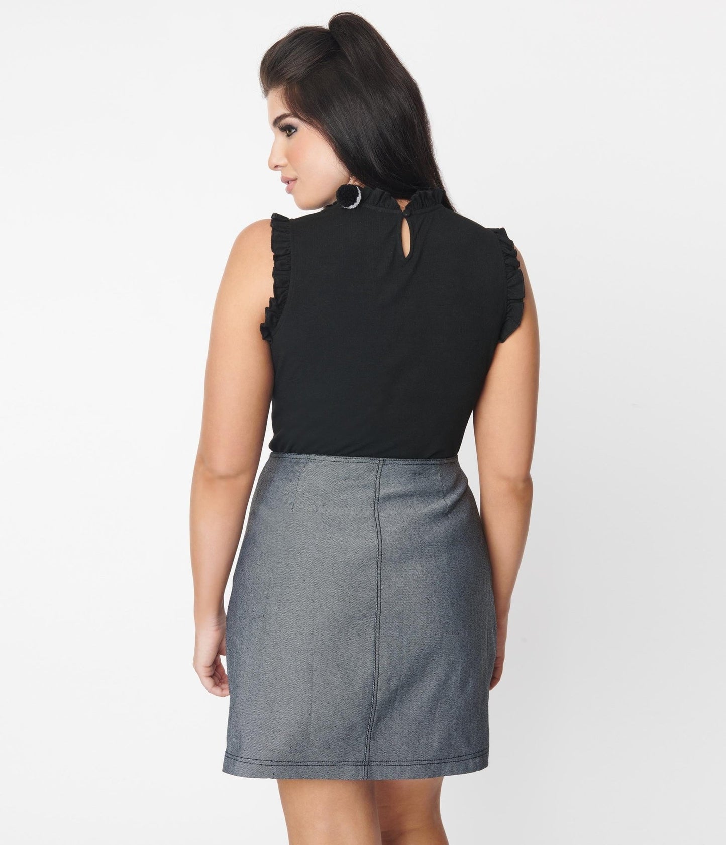 Smak Parlour Black Denim Tulip Mini Skirt - Unique Vintage - Womens, BOTTOMS, SKIRTS