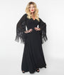 Smak Parlour 1970s Black Floral Fringe Sleeve Stevie Maxi Dress