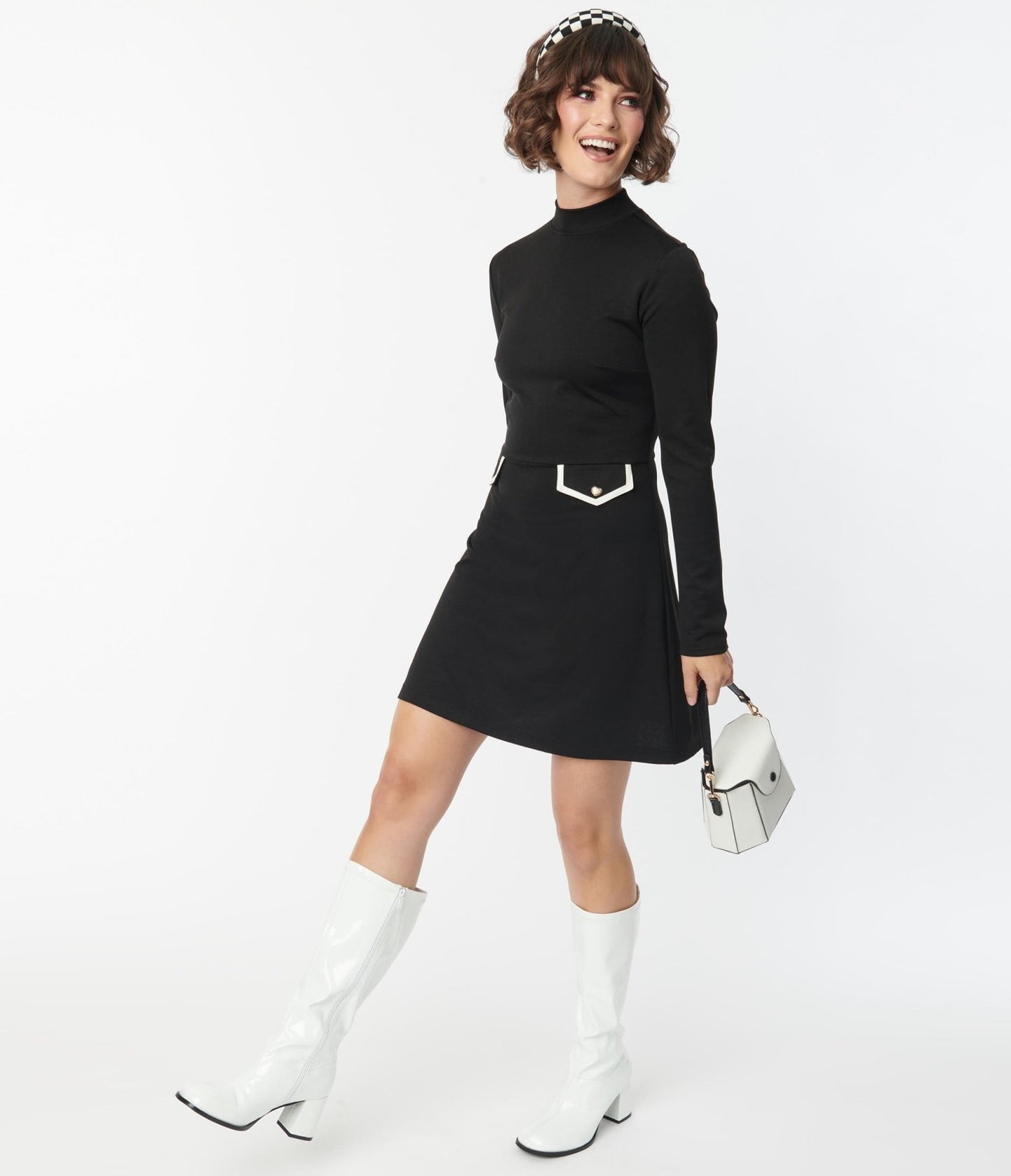 Smak Parlour Black Mock Turtleneck Fit & Flare Dress - Unique Vintage - Womens, DRESSES, A-LINE