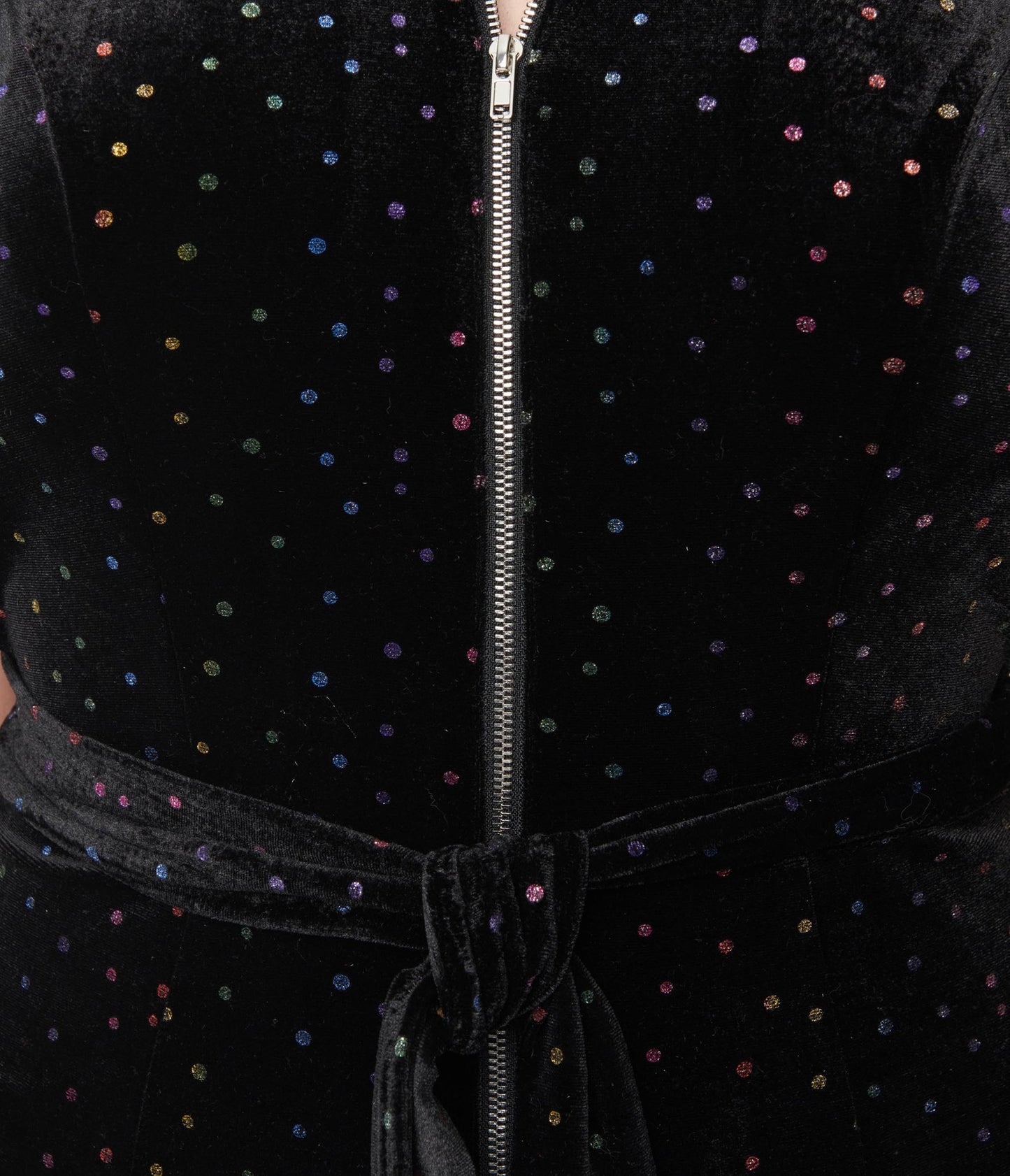 Smak Parlour Black Velvet & Rainbow Glitter Polka Dots Halter Jumpsuit - Unique Vintage - Womens, BOTTOMS, ROMPERS AND JUMPSUITS