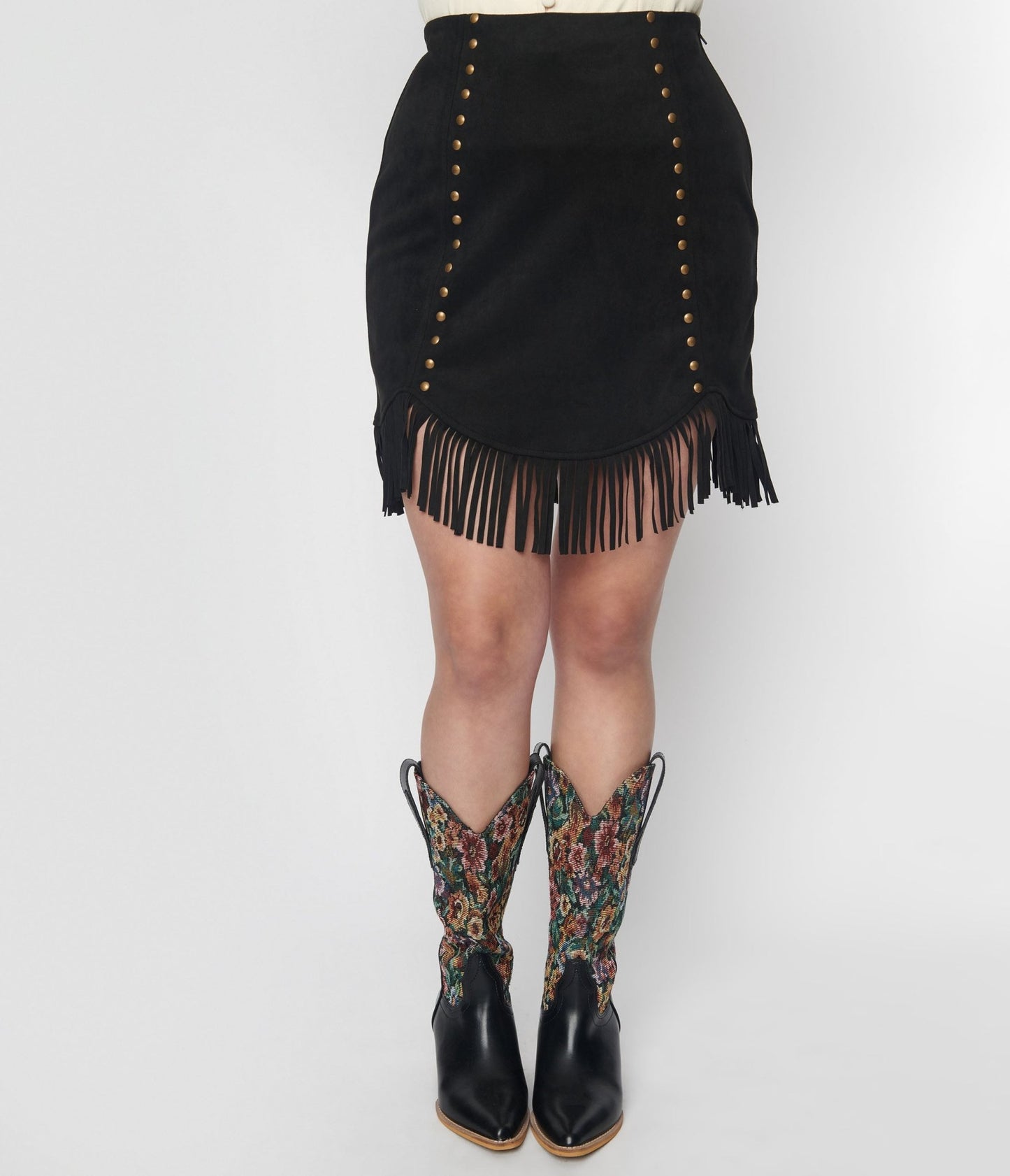 Smak Parlour Black Western Fringe Mini Skirt - Unique Vintage - Womens, BOTTOMS, SKIRTS