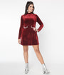 Smak Parlour Burgundy Sparkly Velvet Mock Turtleneck Fit & Flare Dress