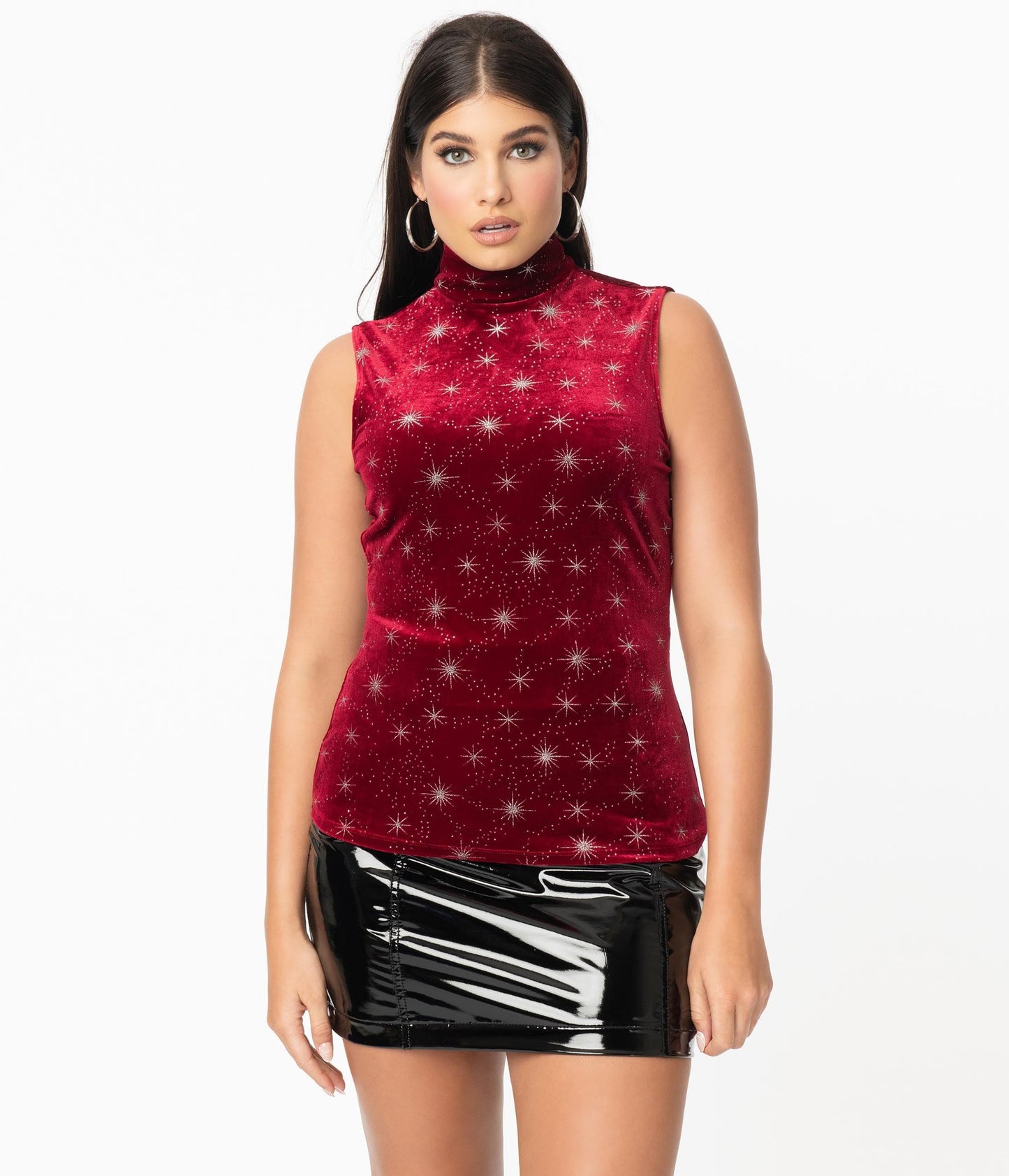 Smak Parlour Burgundy Velvet & Silver Star Sparkle Corporate Lingo Top - Unique Vintage - Womens, TOPS, KNIT TOPS