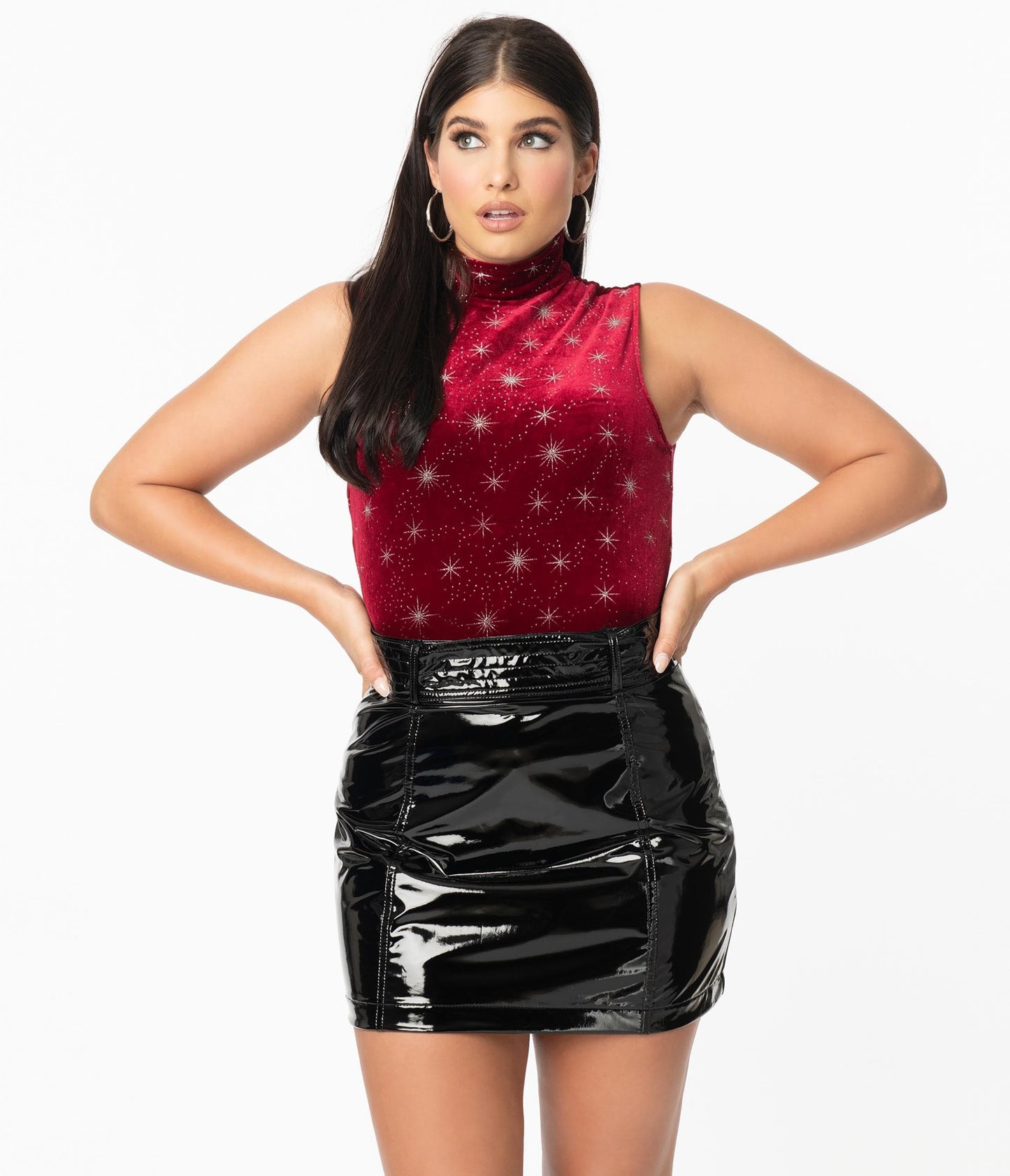 Smak Parlour Burgundy Velvet & Silver Star Sparkle Corporate Lingo Top - Unique Vintage - Womens, TOPS, KNIT TOPS