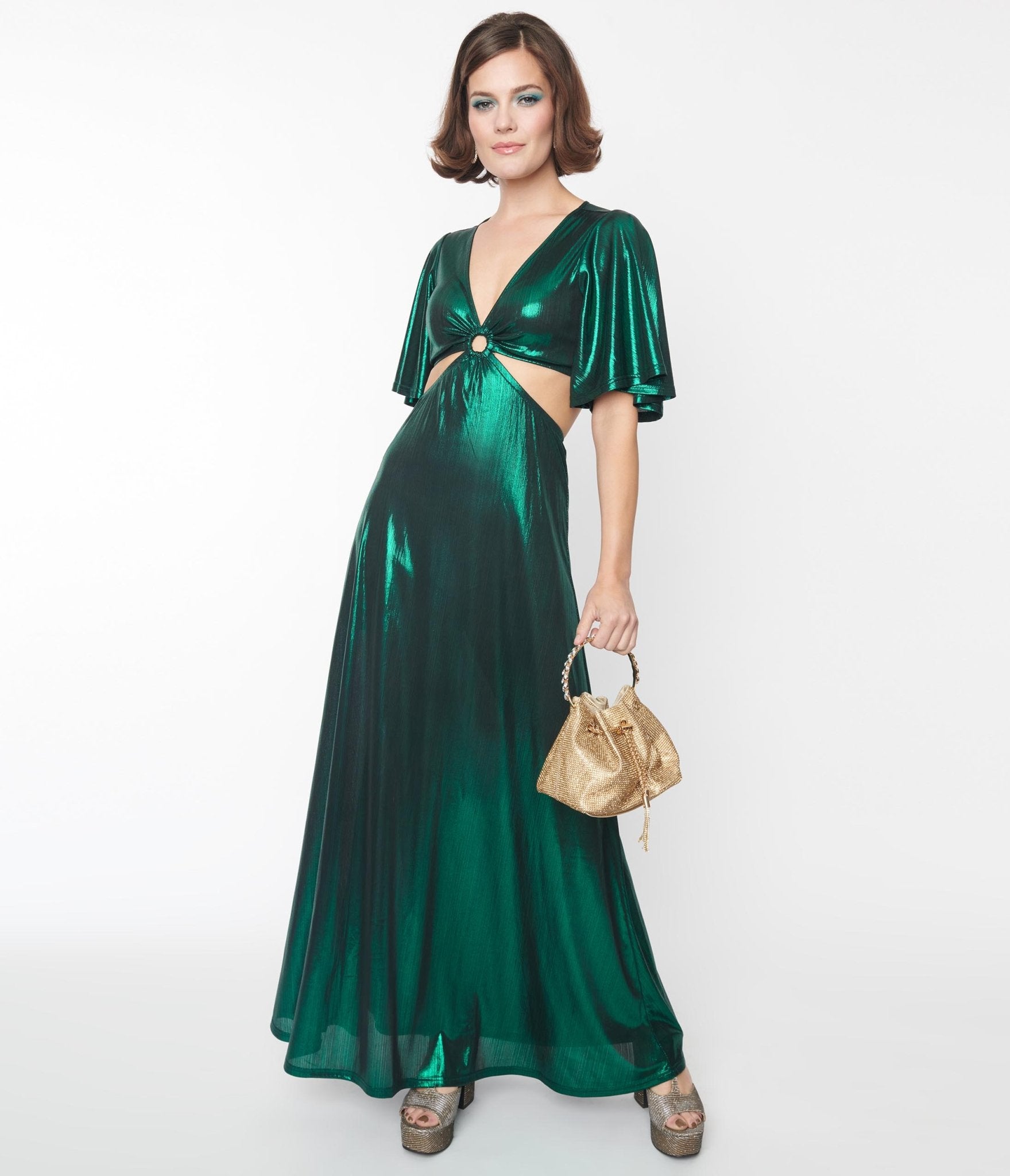 Smak Parlour Metallic Emerald Green Knit Maxi Dress - Unique Vintage - Womens, DRESSES, MAXI