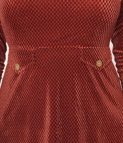 Smak Parlour Orange Geometric Velvet Mock Turtleneck Fit & Flare Dress - Unique Vintage - Womens, DRESSES, A-LINE