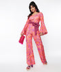 Smak Parlour Pink Mod Floral Bell Sleeve Jumpsuit