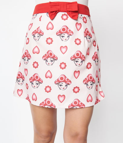 Smak Parlour Pink & Red Madam Mushroom Mod Skirt - Unique Vintage - Womens, BOTTOMS, SKIRTS